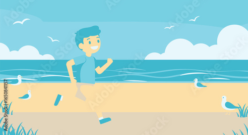 Morning Beach Run Healthy Lifestyle Illustration