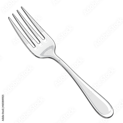 Elegant Culinary Tool: A Minimalist Silver Fork Illustration for Dining and Food Concepts