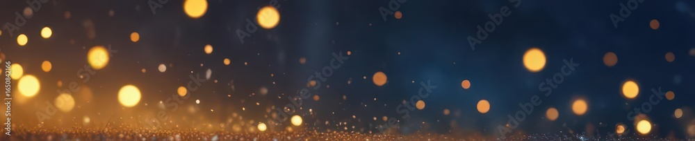 Fototapeta premium Abstract blue backdrop, shimmering golden bokeh, sparkling effect , sky, celebration, stars