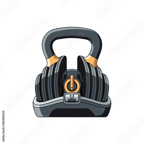 Adjustable kettlebell displaying strength training equipment and fitness concepts symbol