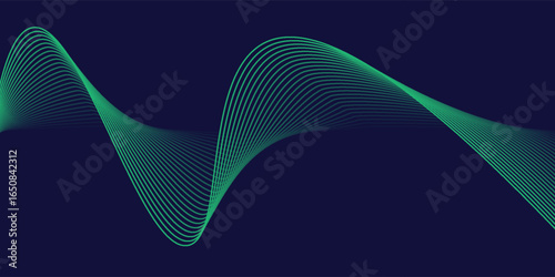 Abstract glowing wave lines on green background. Dynamic wave pattern. Modern flowing wavy lines. Futuristic concept. Suit for banner, poster, cover, brochure, flyer, website