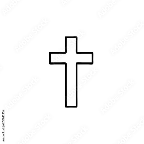 Minimalist depiction of a christian cross symbolizes faith and religion, representing hope and sacrifice against a clean white backdrop