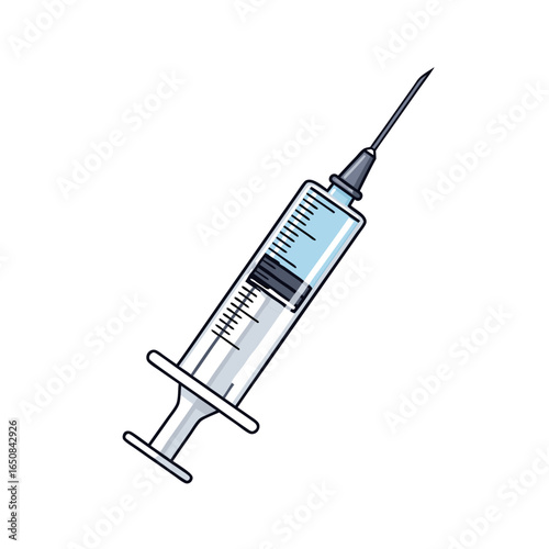 Detailed syringe illustration representing vaccination, medical injections, and scientific instruments for health related issues