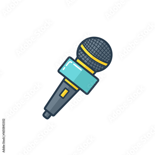 Stylized microphone illustration suitable for podcasting or broadcasting promotions using light style cartoon