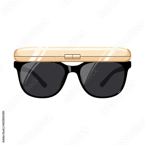 Sunglasses with golden case perched stylishly on top for sun protection eyewear accessory