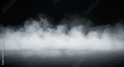 Eerie studio shot featuring dry ice smoke effect on a dark reflective floor