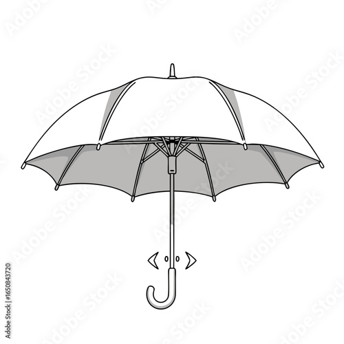 Simple line drawing of a classic umbrella design showcasing symmetrical form and utility protection from weather elements outdoors