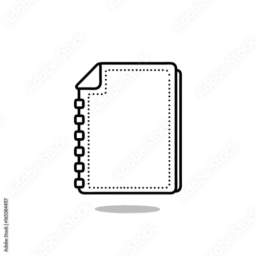 Minimalist depiction of a spiral bound notepad with curled corner offering creative possibilities