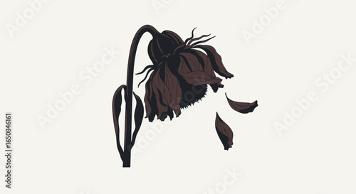 Withered Flower Illustration Depicting Loss, Decay, and the Ephemeral Nature of Beauty, Ideal for Representing Grief, Mortality, or Conceptual Art