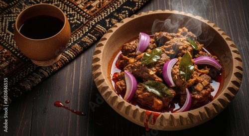 Isi Ewu – Authentic Nigerian Goat Head Stew, Rustic Top-Down Editorial (Cinematic 16:9)