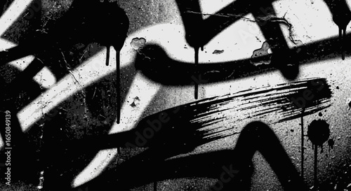 Abstract Black and White Graffiti Art on Concrete Wall Surface for Urban Design Projects and Creative Backgrounds with Bold Strokes and Textured Effects