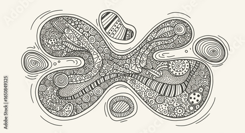 Ornate Abstract Doodle Illustration in Black and White for Creative Backgrounds and Design Projects, Ideal for Textiles, Web Design, and Artistic Compositions