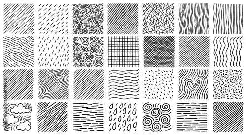 Mixed hand drawn crosshatch textures pack with lines swirls dots drops and fingerprint patterns