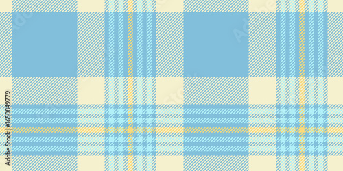 Seamless blue and yellow tartan plaid pattern with diagonal stripes. Geometric checkered design for fabric, wallpaper, or digital backgrounds. Vector repeatable textile texture