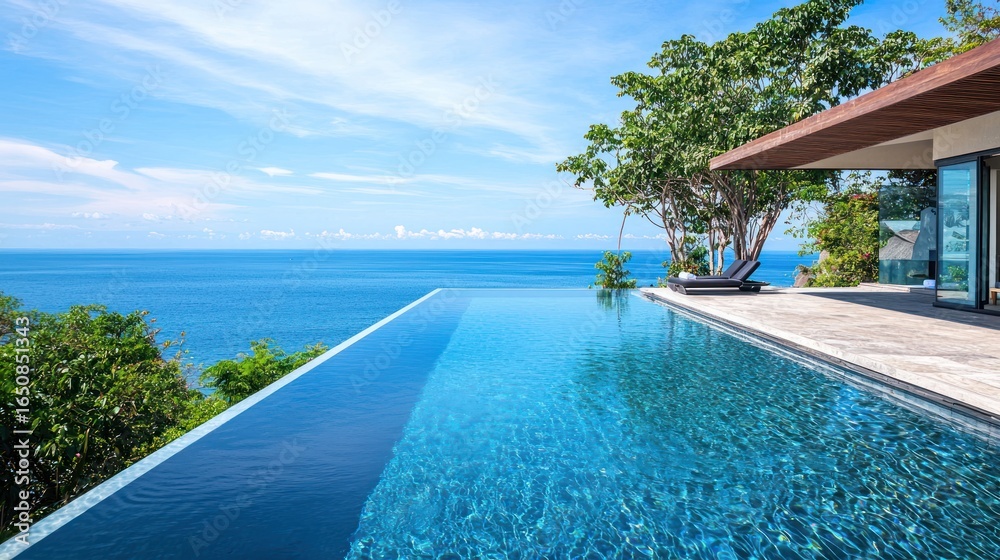 Fototapeta premium A five-star resort infinity pool overlooking the ocean