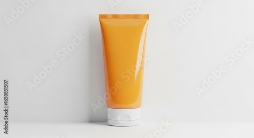 Minimalist orange cosmetic tube mockup for branding and packaging design presentation