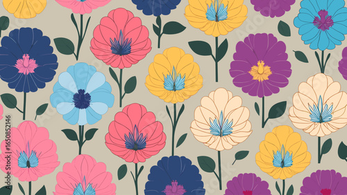 Wallpaper Mural Vibrant Abstract Flower Motif Seamless Pattern Torontodigital.ca