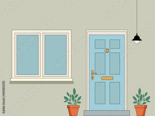 welcome front door mat cartoon style house exterior part wiping shoes entrance rug inscription lemon trees home apartment facade architectural background concept