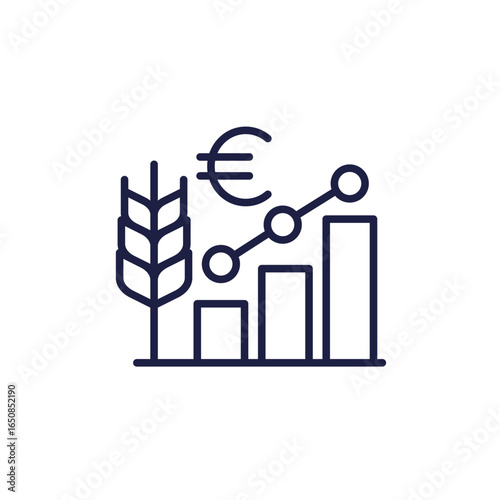Food prices growth, inflation line icon with graph and euro