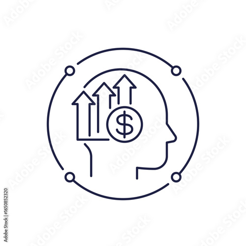 money thinking and mindset icon in line design