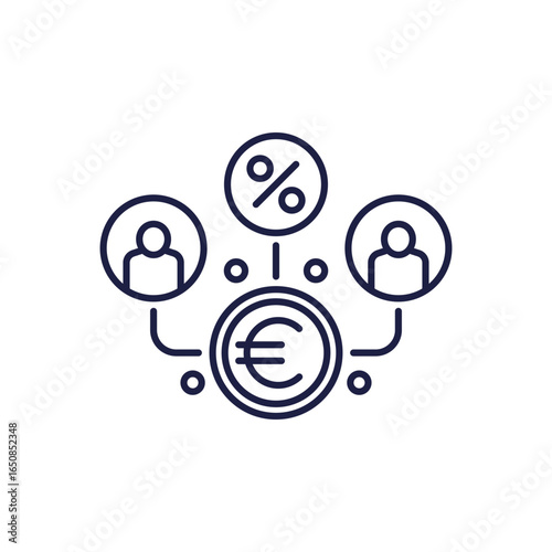 p2p loan icon, peer-to-peer lending line design with euro