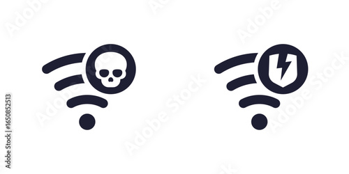 Unsafe wi-fi connection icons, insecure network or hotspot pictogram