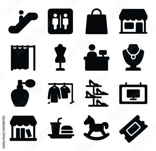 Shopping and retail icon set including fashion and leisure symbols