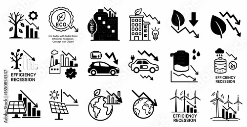 efficiency recession concept. Eco-friendly icons representing efficiency, recession, and sustainability themes.