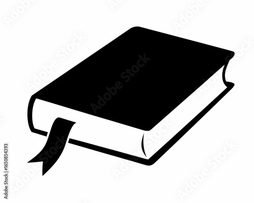 Black silhouette of a closed book with a bookmark isolated on white background