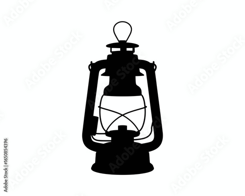 Classic kerosene lantern silhouette isolated on white background