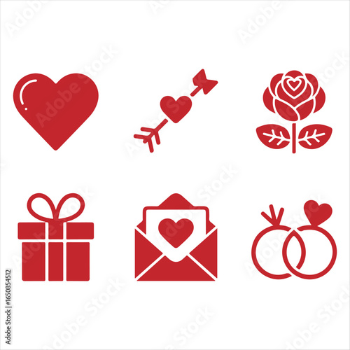 Red Valentine Icons Heart Arrow Rose Gift Envelope Rings