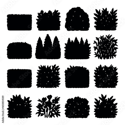 Collection of various bush silhouettes for landscaping and design