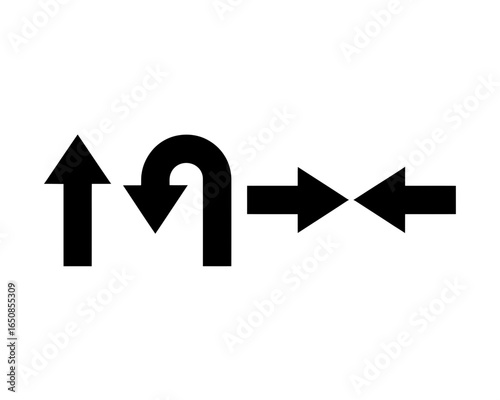 Collection of black arrow silhouettes indicating direction and movement isolated on white background silhouette