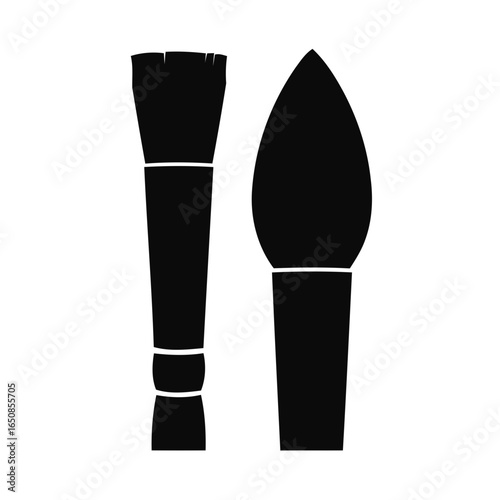 Two makeup brushes silhouette isolated on white background