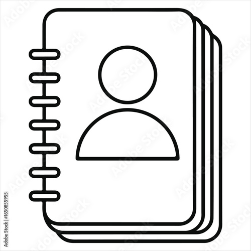 Black and White Address Book Icon with Person Silhouette