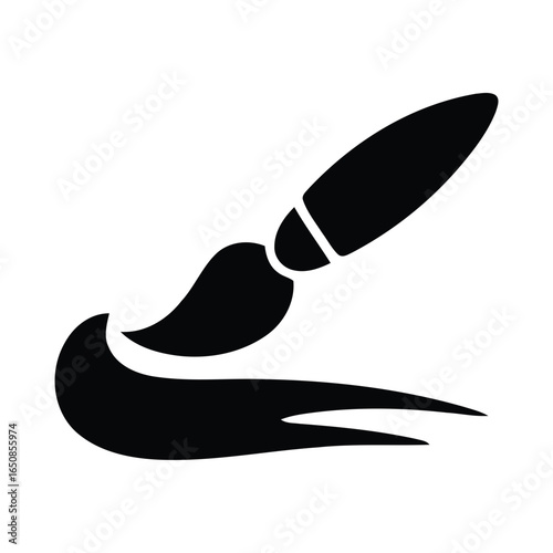 Black silhouette of a paintbrush creating a stroke of paint isolated on white background silhouette