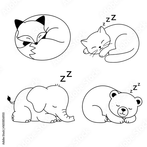 Cute cartoon animals sleeping peacefully on white background sleeping animals cute animals