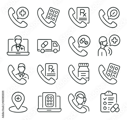 Medical icons for telemedicine and prescription services