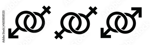 Interlinked gender symbols – male, female, and non-binary icons.