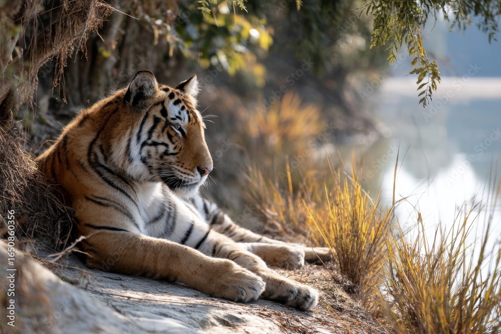 Fototapeta premium A tiger sunbathing
