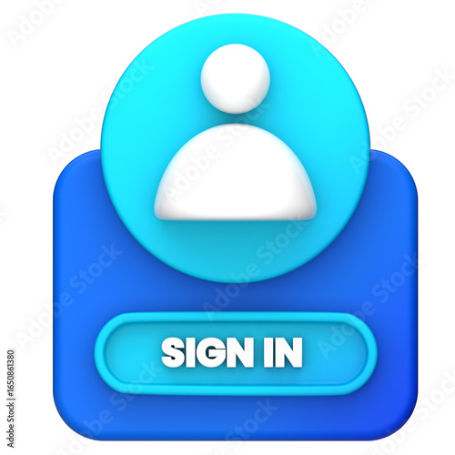 3D Render of a Sign-In Button with a User Icon on a Rounded Rectangle - UI/UX Concept