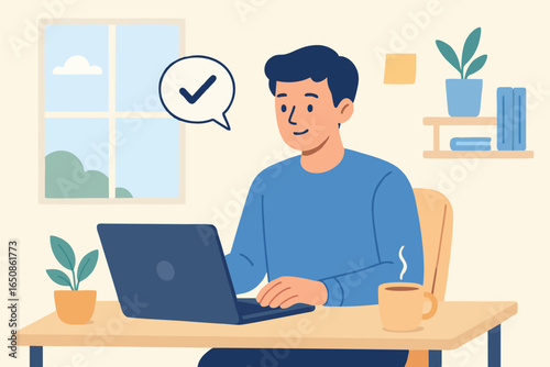  Flat illustration of woman shopping online using laptop, browsing products and adding to cart.
