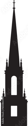 Elegant church spire silhouette with a cross icon