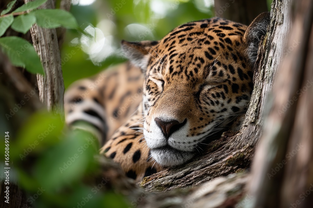 Fototapeta premium A jaguar sleeping in a tree