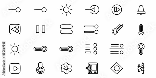 A collection of assorted user interface icons featuring weather controls and media player symbols displayed