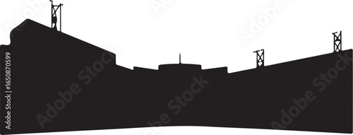 Modern stadium silhouette outline, sports venue architecture