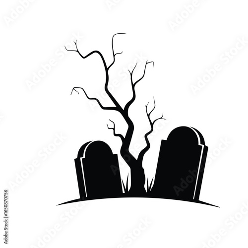 graveyard, gothic, dead tree, tombstones, dark, creepy, haunting, moody, black and white, eerie, atmospheric