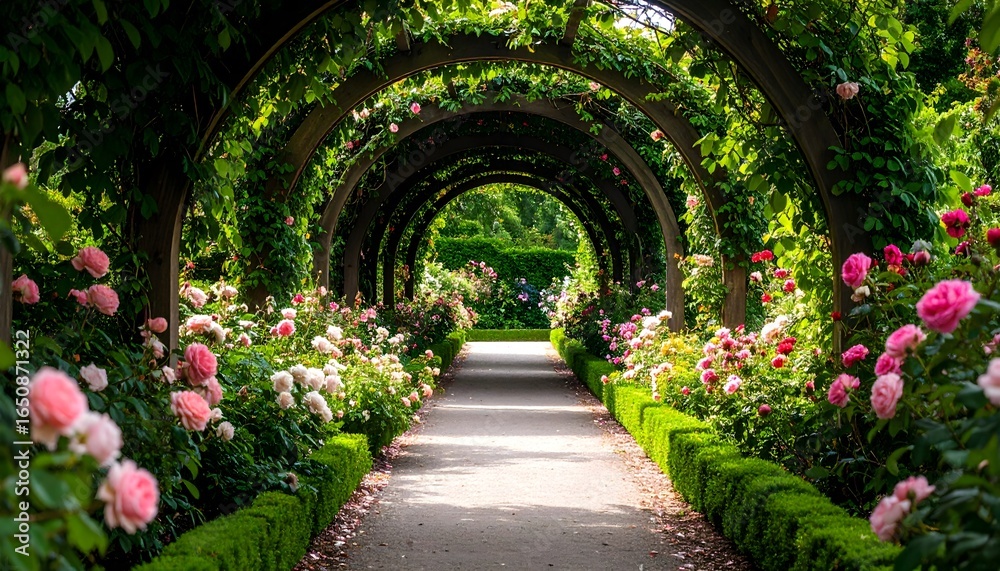 Obraz premium Rose garden path with floral arches
