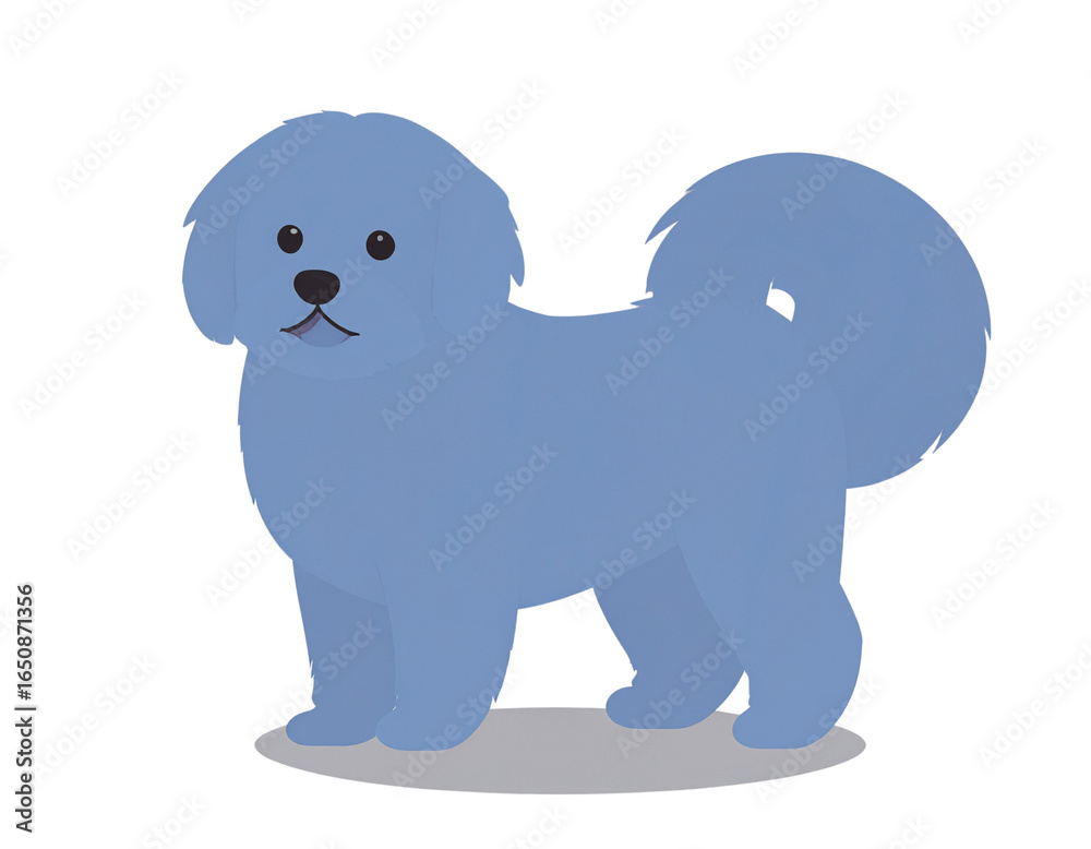 Fototapeta premium Adorable fluffy blue dog illustration with a cute curly tail standing in profile.