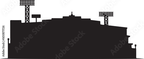 Sports stadium silhouette with floodlights and grandstands